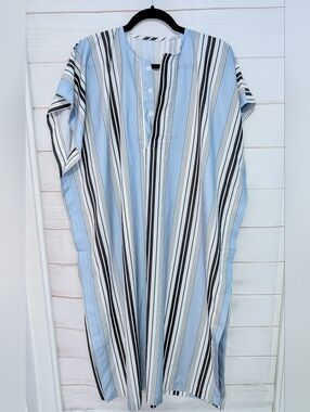 Nwot Shein OS Light Blue & Black Vertical Stripe Tunic Dress / Kaftan / Mumu
